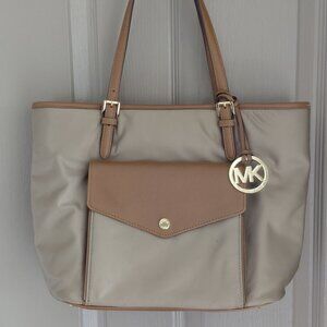 Michael Kors Nylon Tote in Sage Beige with Leather Trim